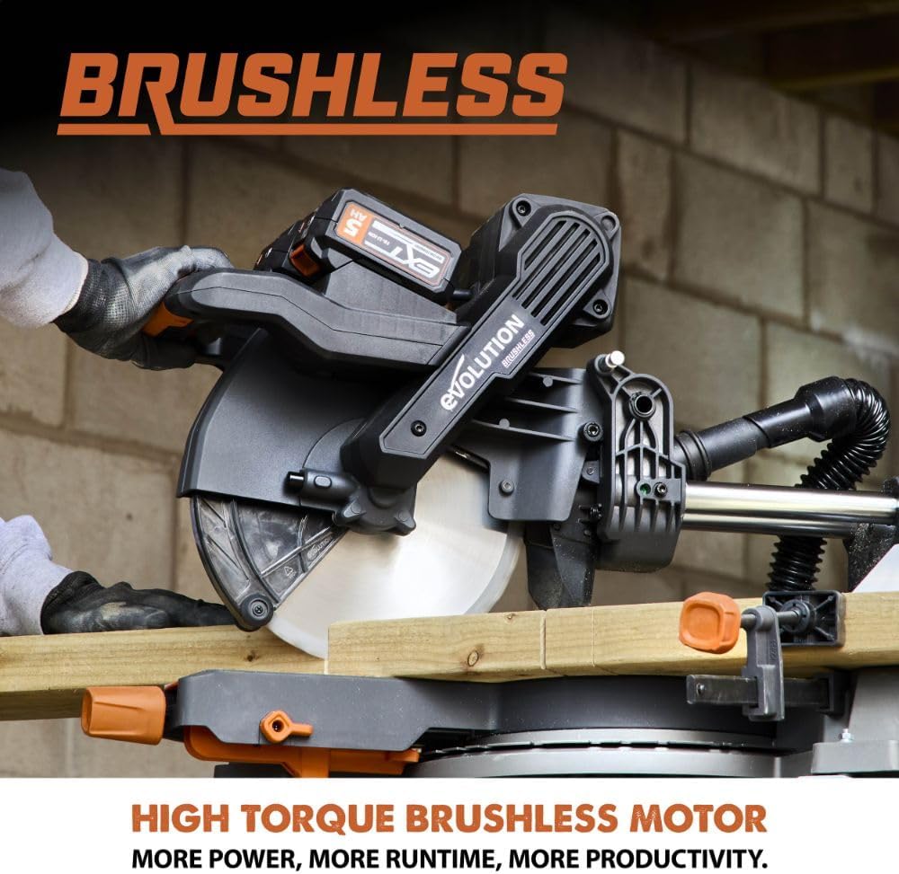 Evolution R255SMS-DB-Li Cordless Dual Bevel Sliding Miter Saw | 40V Brushless Motor | 48° Bevel